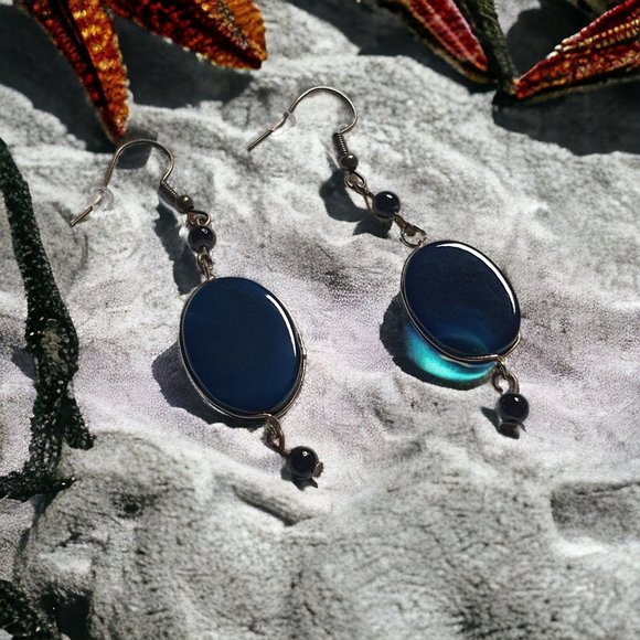 Handmade By Donovan Cobalt Blue Vintage Glass Dangle Earrings Fashion Costume - Picture 1 of 5